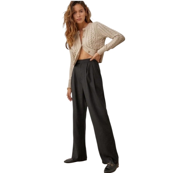 Reformation Black Linen Pants Earl Wide Leg Linen Blend Pants Size 0 - Picture 1 of 8